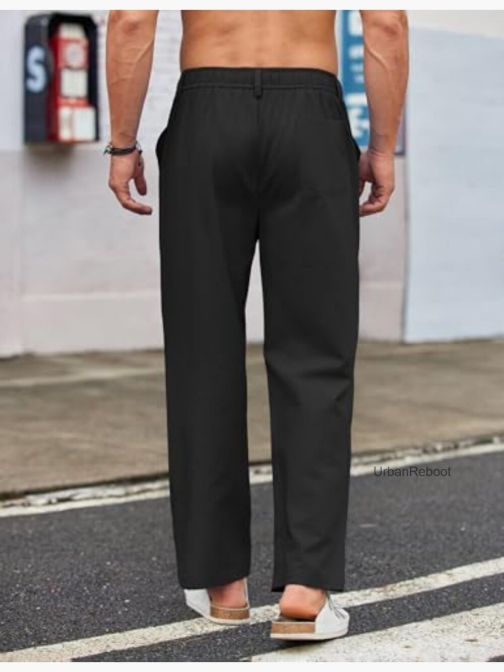 Men's Casual Linen Cotton Elastic Waist Summer Beach Yoga Pants - Picture 2 of 6